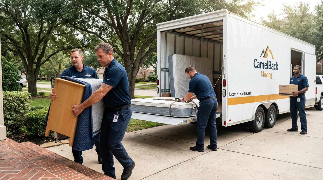 Crew loading residential truck for cross-state move from Salina, OK