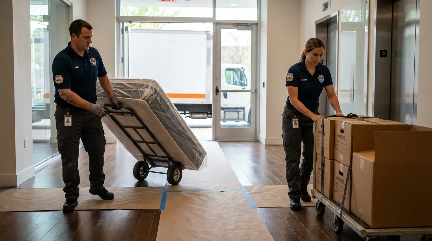 Professional apartment movers loading elevator in Salina, OK