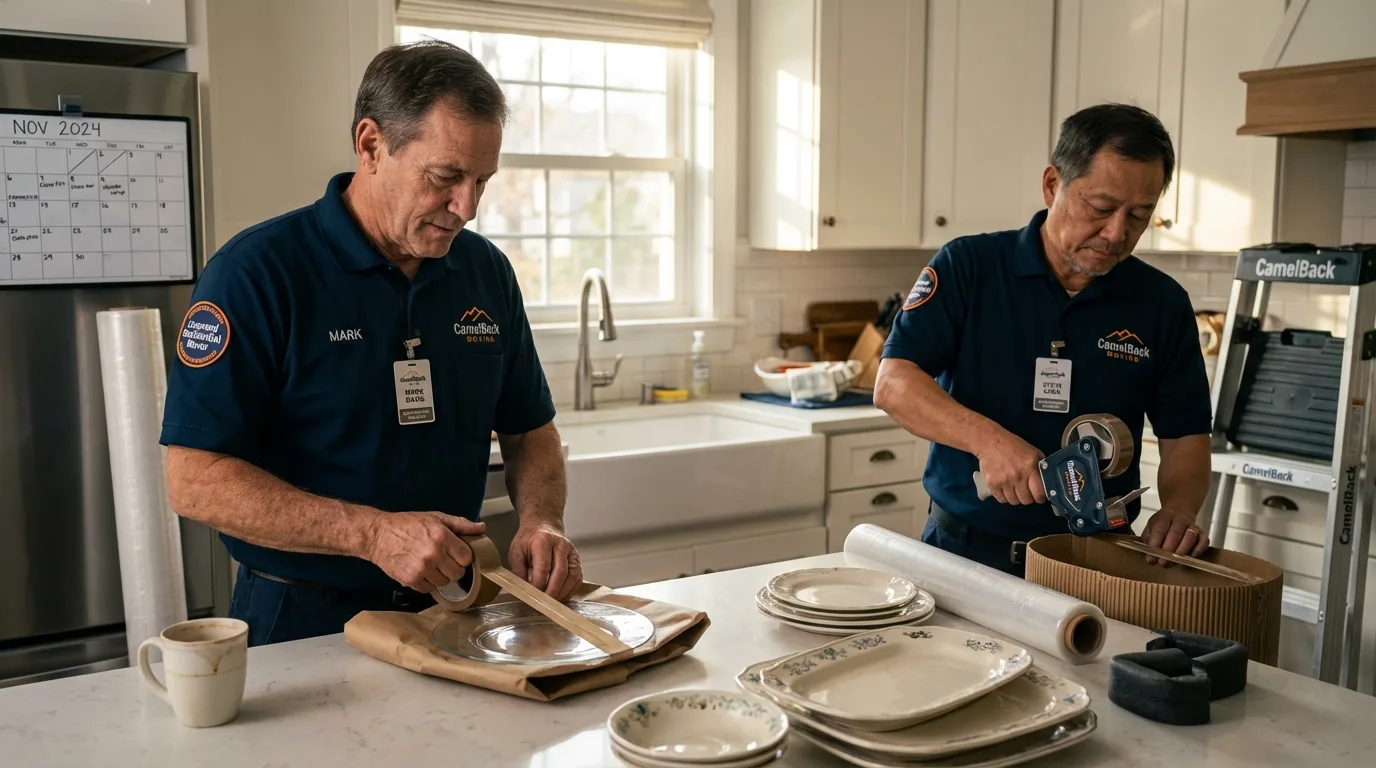 Professional crew packing kitchen dishware in Salina, OK